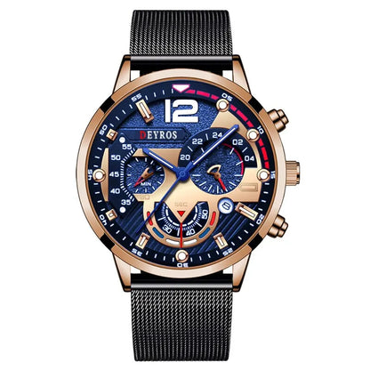 2023 Fashion Mens Business Watches Luxury Stainless Steel Mesh Belt Quartz Wrist Watch Luminous Clock Men Casual Calendar Watch