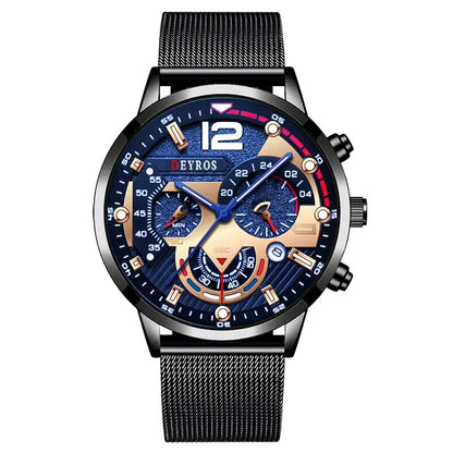 2023 Fashion Mens Business Watches Luxury Stainless Steel Mesh Belt Quartz Wrist Watch Luminous Clock Men Casual Calendar Watch